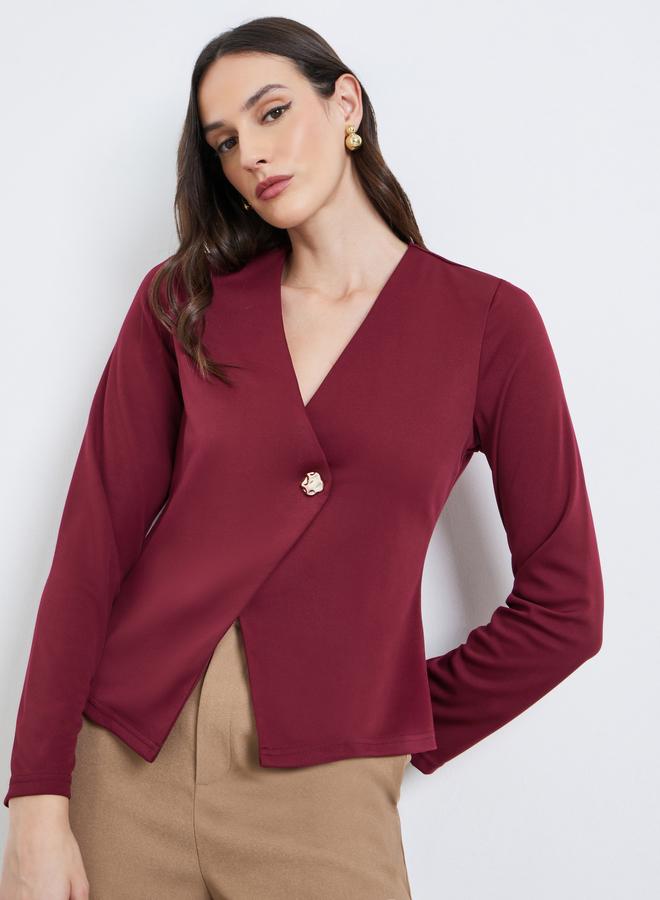 Styli Women Red Long Sleeve Wrap Top - Image 1